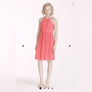 NEW David’s Bridal Sleeveless Lace Halter Pink Dress with Back Tie Size 12